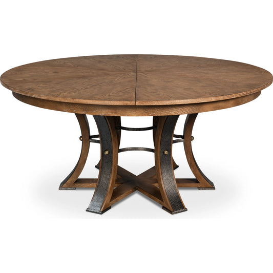 Tower Jupe Dining Table by Sarreid Ltd.. Made from oak, textured iron in a transitional style.