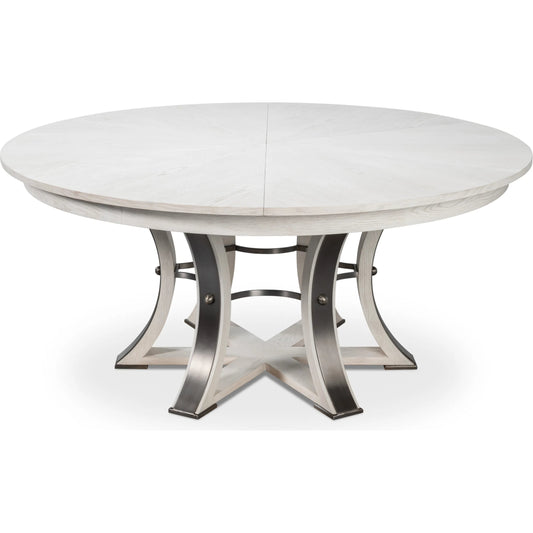 Tower Jupe Dining Table by Sarreid Ltd.. Made from oak, textured iron in a transitional style.