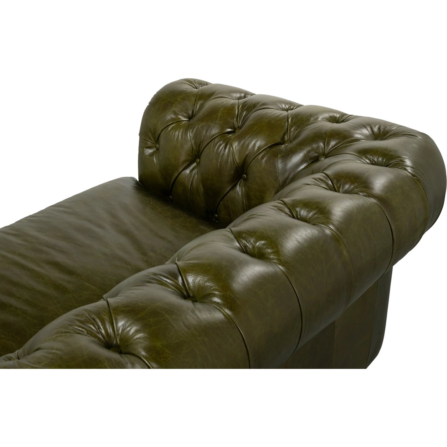 004 SI-2369166 | Additional Silo | Savile Leather Sofa by Sarreid Ltd. in britian green. Made from rubber wood legs, leather in a traditional style.