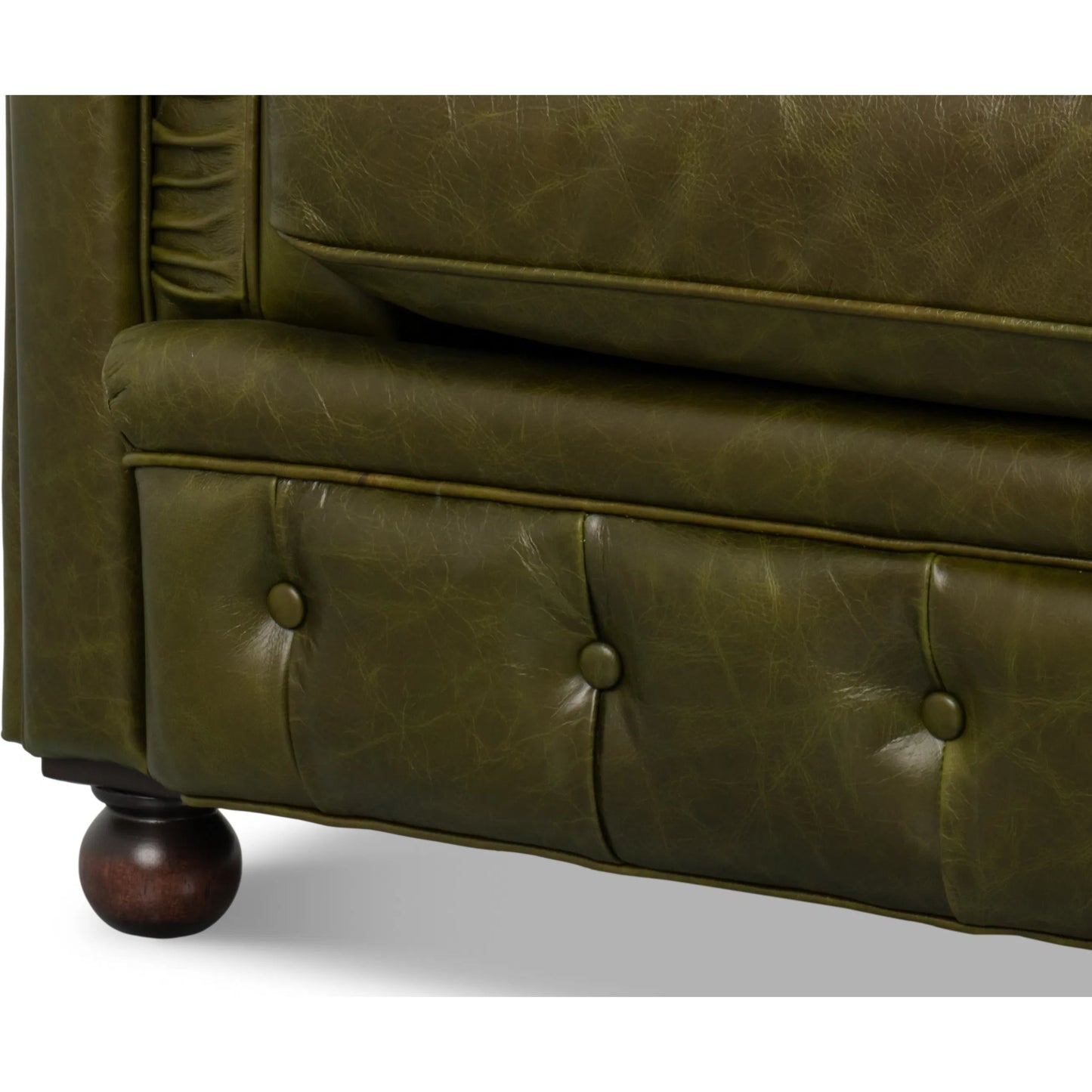 005 SI-2369166 | Additional Silo | Savile Leather Sofa by Sarreid Ltd. in britian green. Made from rubber wood legs, leather in a traditional style.
