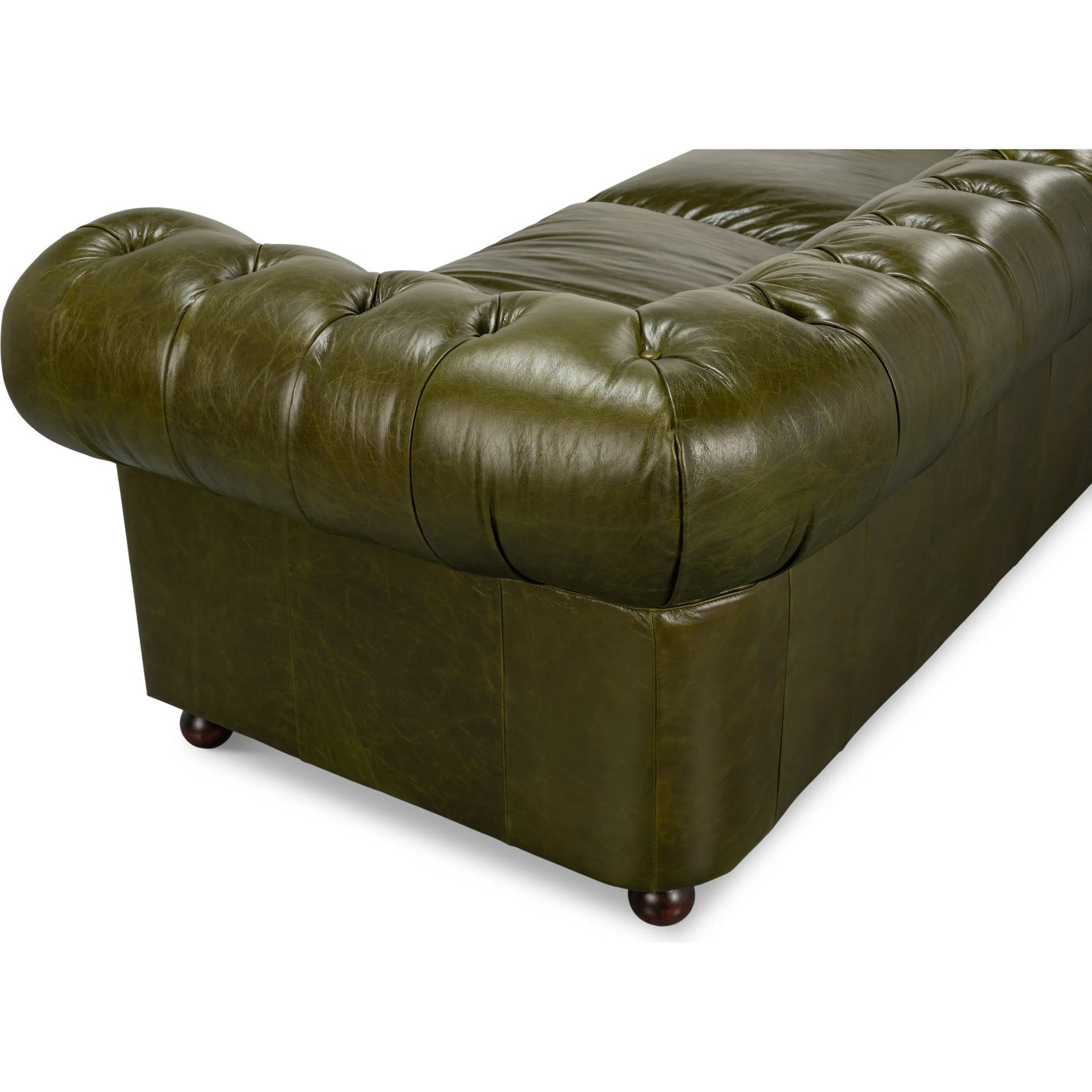 006 SI-2369166 | Additional Silo | Savile Leather Sofa by Sarreid Ltd. in britian green. Made from rubber wood legs, leather in a traditional style.