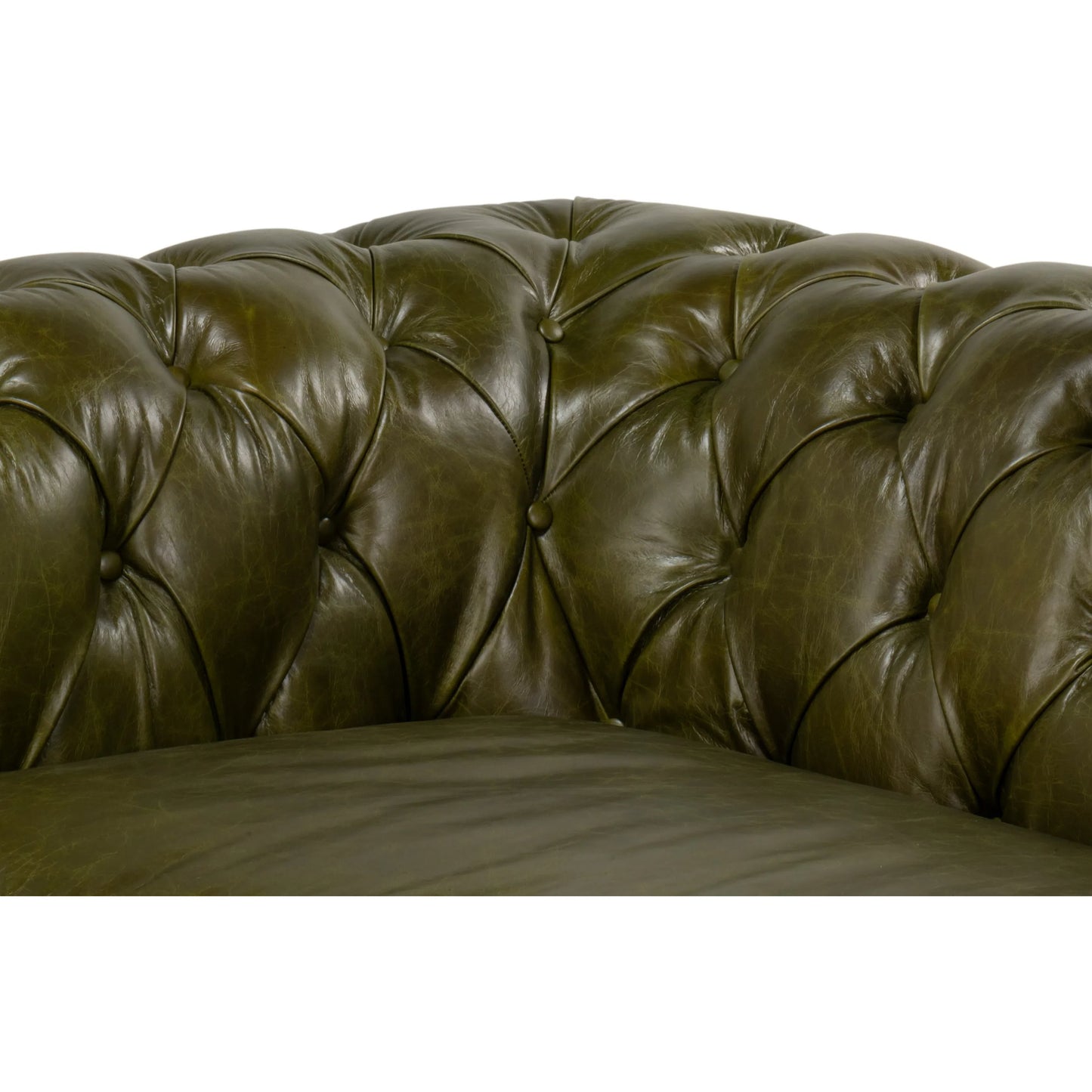 007 SI-2369166 | Additional Silo | Savile Leather Sofa by Sarreid Ltd. in britian green. Made from rubber wood legs, leather in a traditional style.