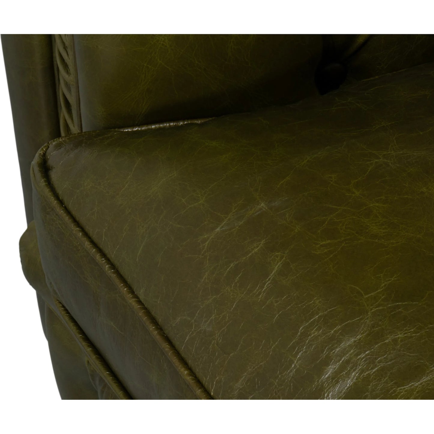 008 SI-2369166 | Additional Silo | Savile Leather Sofa by Sarreid Ltd. in britian green. Made from rubber wood legs, leather in a traditional style.