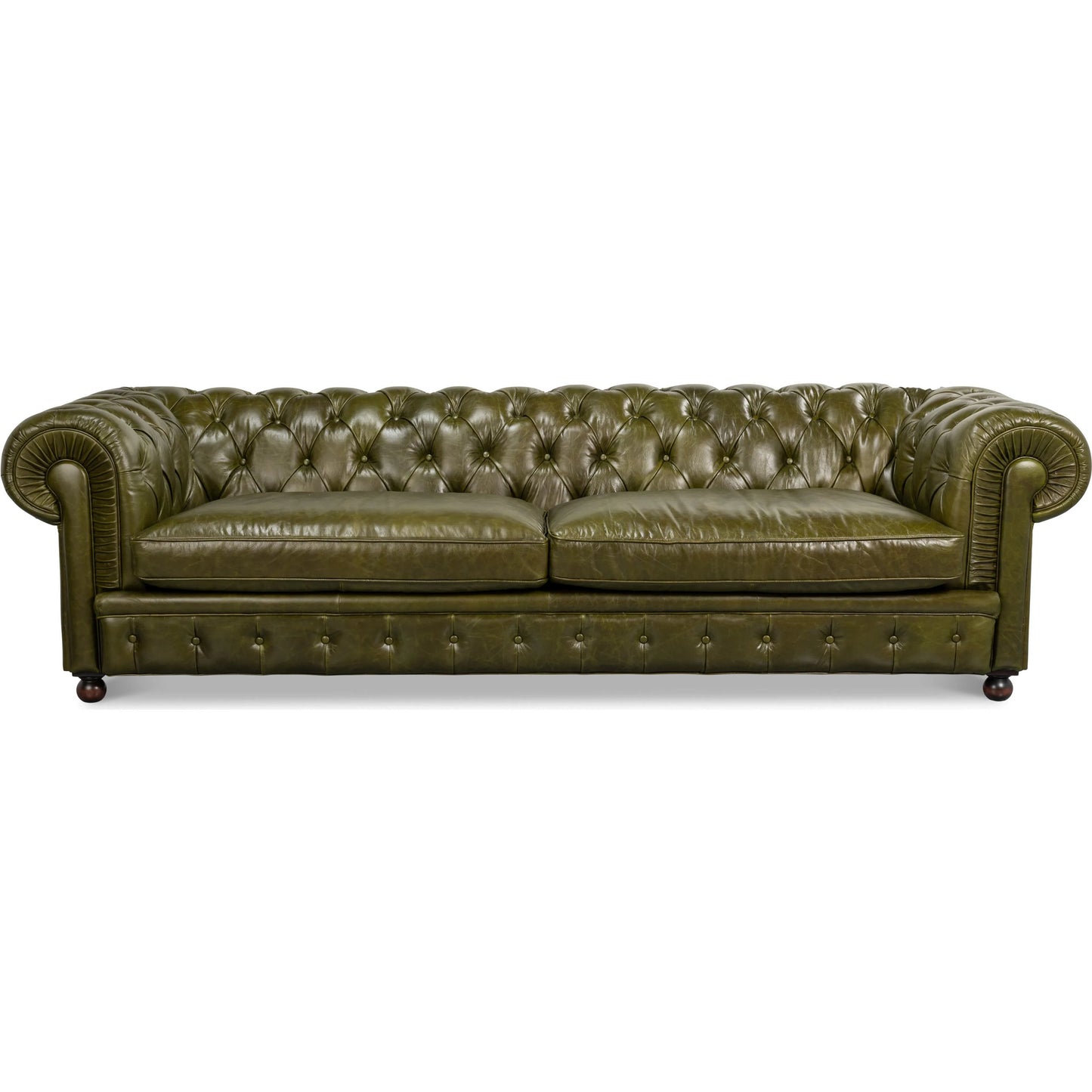 009 SI-2369166 | Additional Silo | Savile Leather Sofa by Sarreid Ltd. in britian green. Made from rubber wood legs, leather in a traditional style.