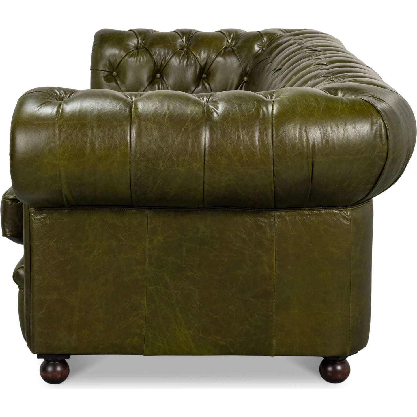 010 SI-2369166 | Additional Silo | Savile Leather Sofa by Sarreid Ltd. in britian green. Made from rubber wood legs, leather in a traditional style.