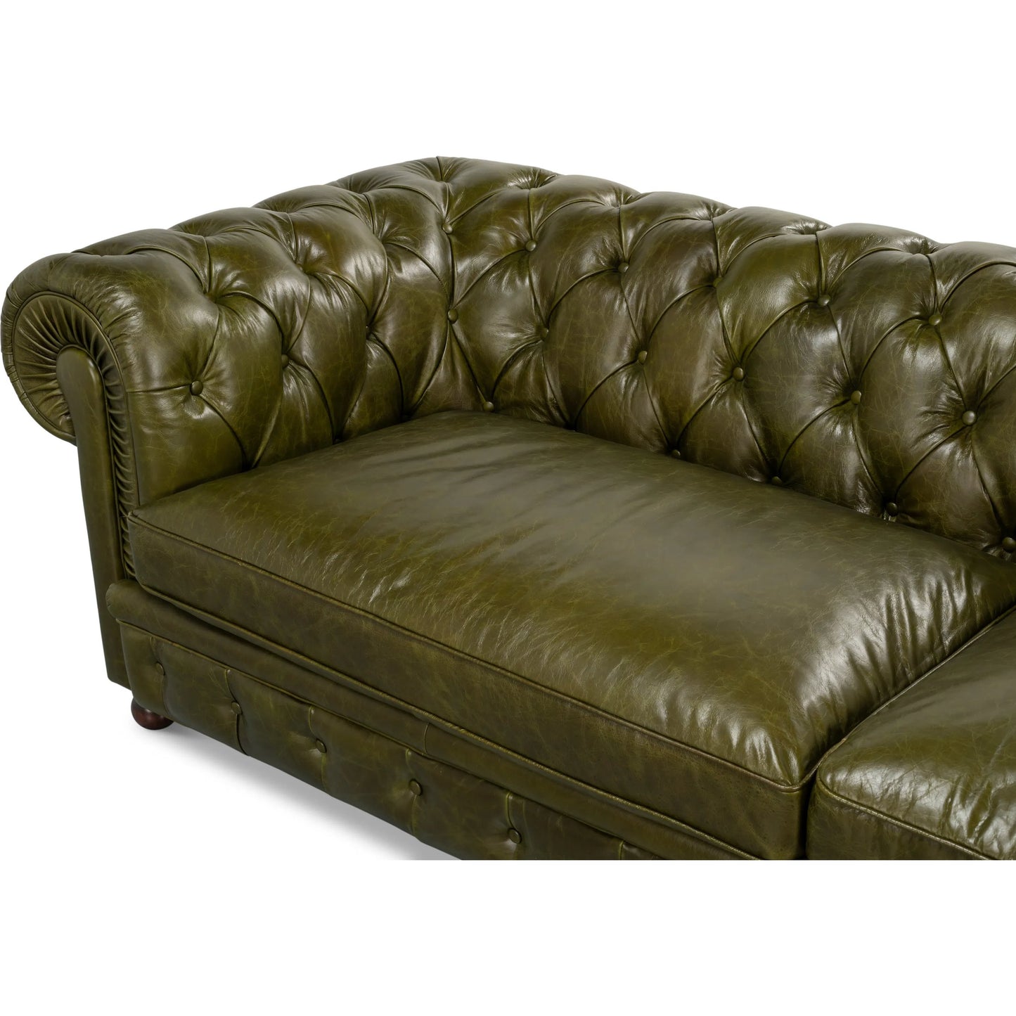 011 SI-2369166 | Additional Silo | Savile Leather Sofa by Sarreid Ltd. in britian green. Made from rubber wood legs, leather in a traditional style.