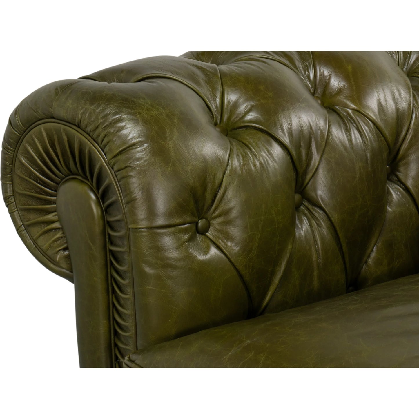 003 SI-2369166 | Additional Silo | Savile Leather Sofa by Sarreid Ltd. in britian green. Made from rubber wood legs, leather in a traditional style.