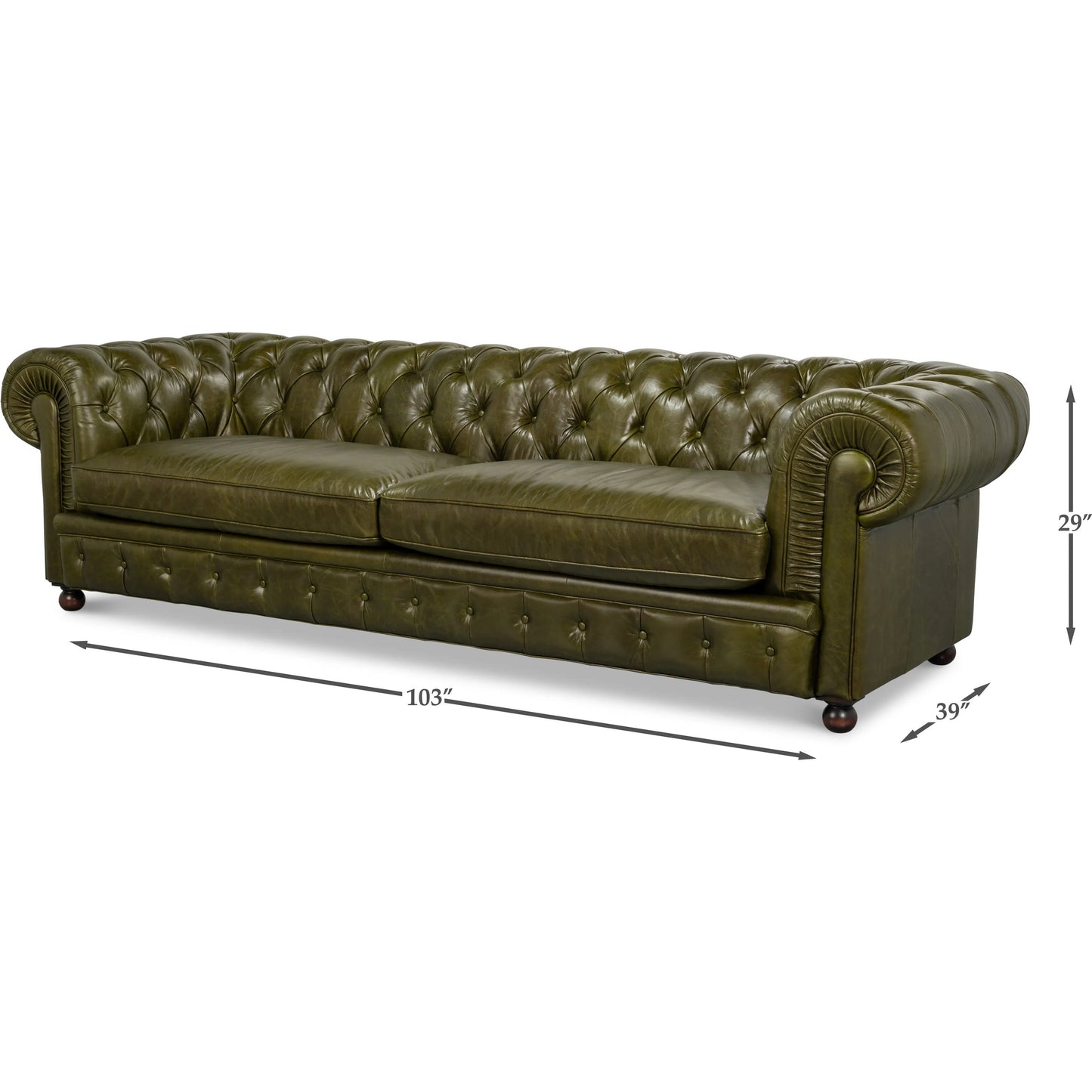 012 SI-2369166 | Additional Silo | Savile Leather Sofa by Sarreid Ltd. in britian green. Made from rubber wood legs, leather in a traditional style.