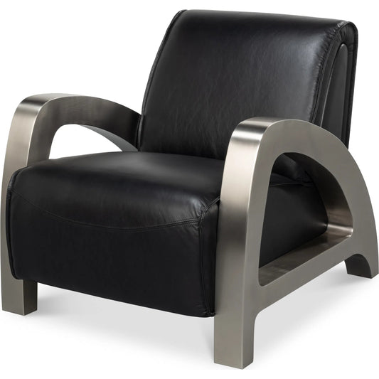 Carlisle Armchair by Sarreid Ltd.. Made from leather, stainless steel in a traditional style.
