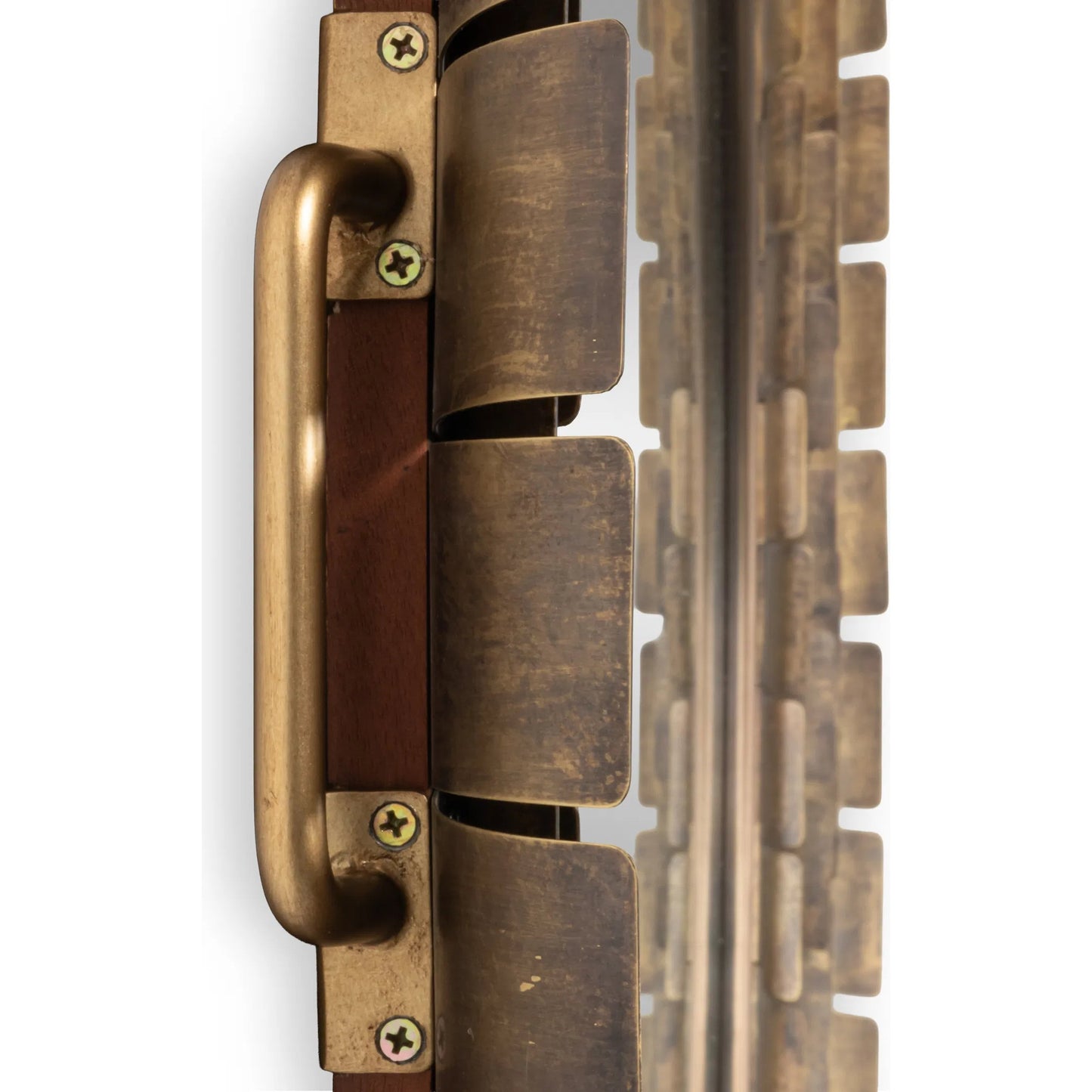 006 SI-2447891 | Additional Silo | Mistral Wall Mirror by Sarreid Ltd. in brass. Made from brass, clear mirror in a unique style.