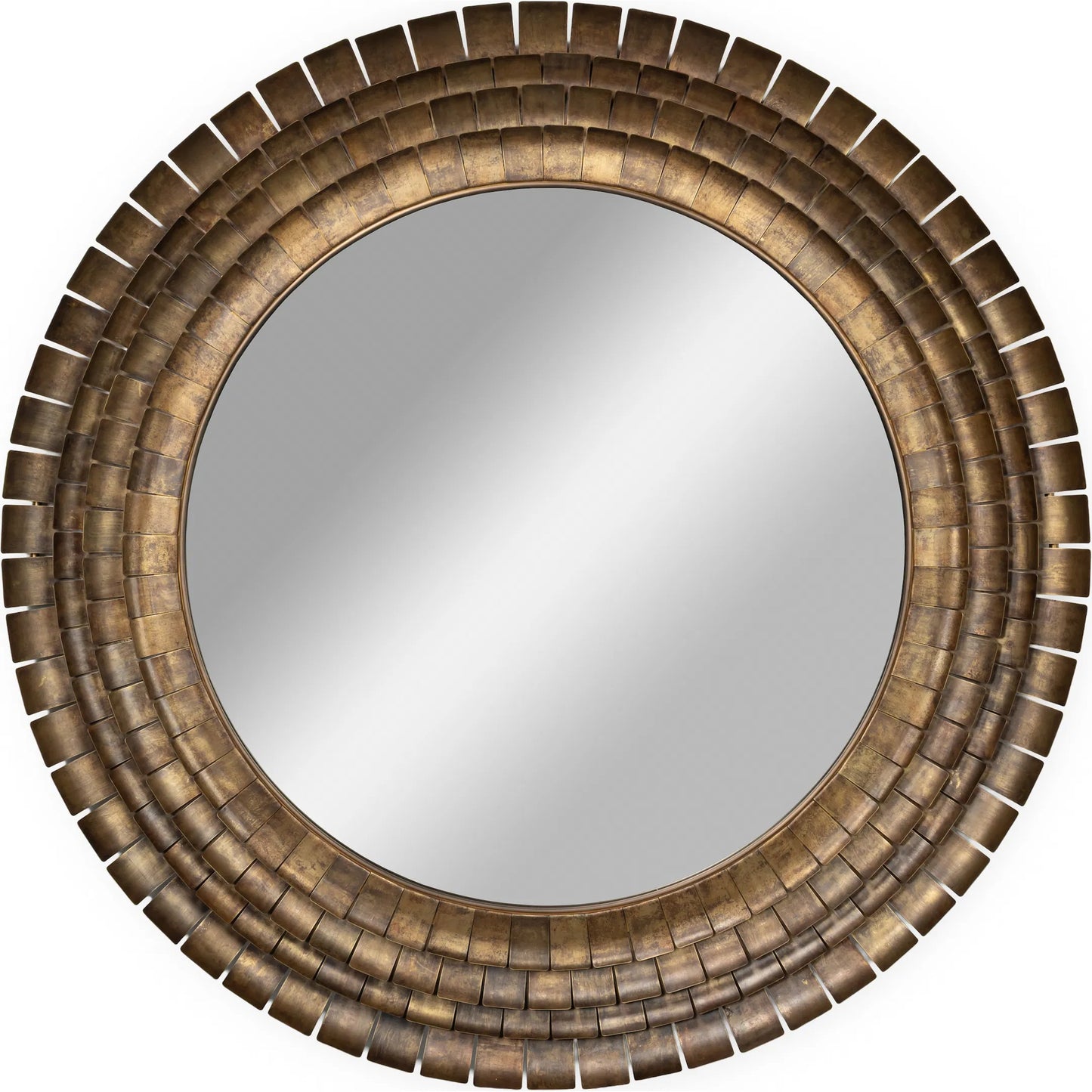 001 SI-2447891 | Primary Silo | Mistral Wall Mirror by Sarreid Ltd. in brass. Made from brass, clear mirror in a unique style.