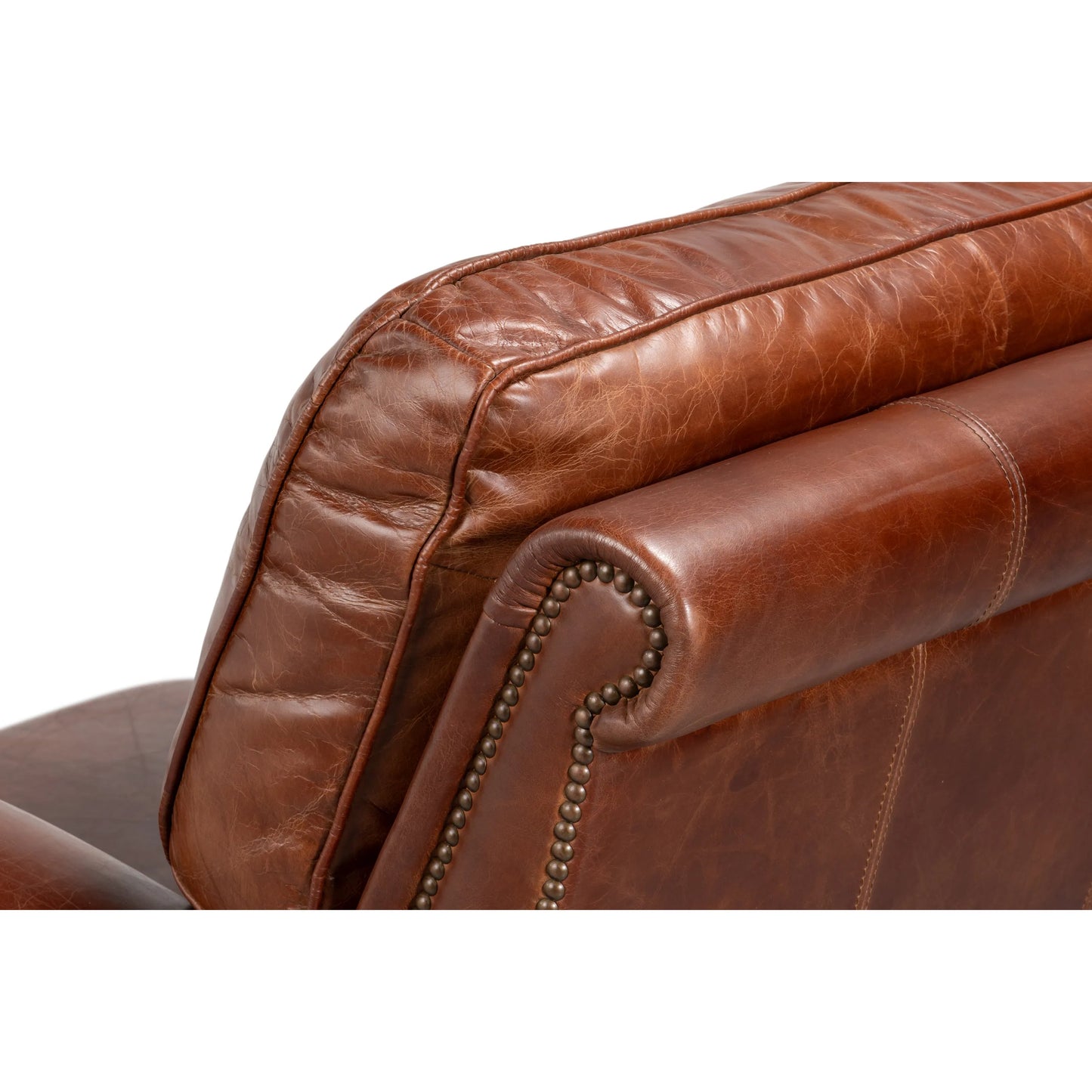 012 SI-2473345 | Closeup | Roosevelt Leather Recliner by Sarreid Ltd. in newark brown. Made from cow leather, rubber wood in a traditional style.