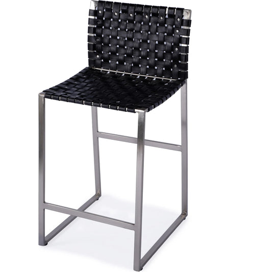 Urban Woven Leather Counter Stool by Butler Specialty Company. Made from iron, real leather, steel metal nail heads in a modern style.