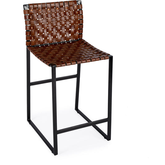 Urban Counter Stool by Butler Specialty Company in medium brown and brown leather. Made from iron, real leather, steel metal nail heads in a modern style.