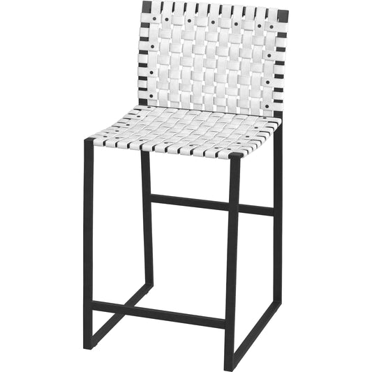Urban Woven Leather Counter Stool by Butler Specialty Company. Made from iron, real leather, steel metal nail heads in a modern style.