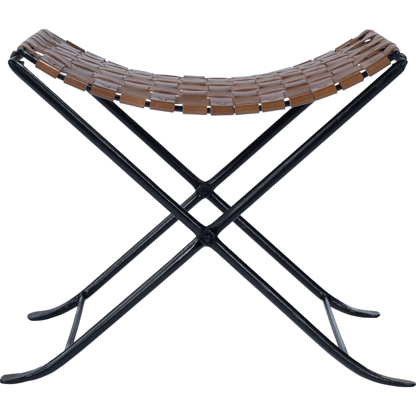 005 SR-770470 | Additional Silo | Karma Stool by Butler Specialty Company in medium brown and brown leather. Made from iron, real leather, steel metal nail heads in a rustic style.