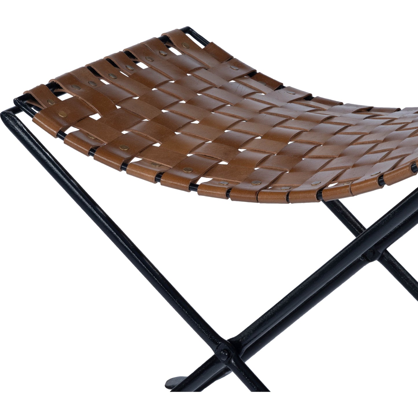 008 SR-770470 | Additional Silo | Karma Stool by Butler Specialty Company in medium brown and brown leather. Made from iron, real leather, steel metal nail heads in a rustic style.