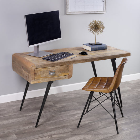 Anuri Desk by Butler Specialty Company in natural wood and natural mango. Made from mango wood, iron, antique gray finish in a modern style.