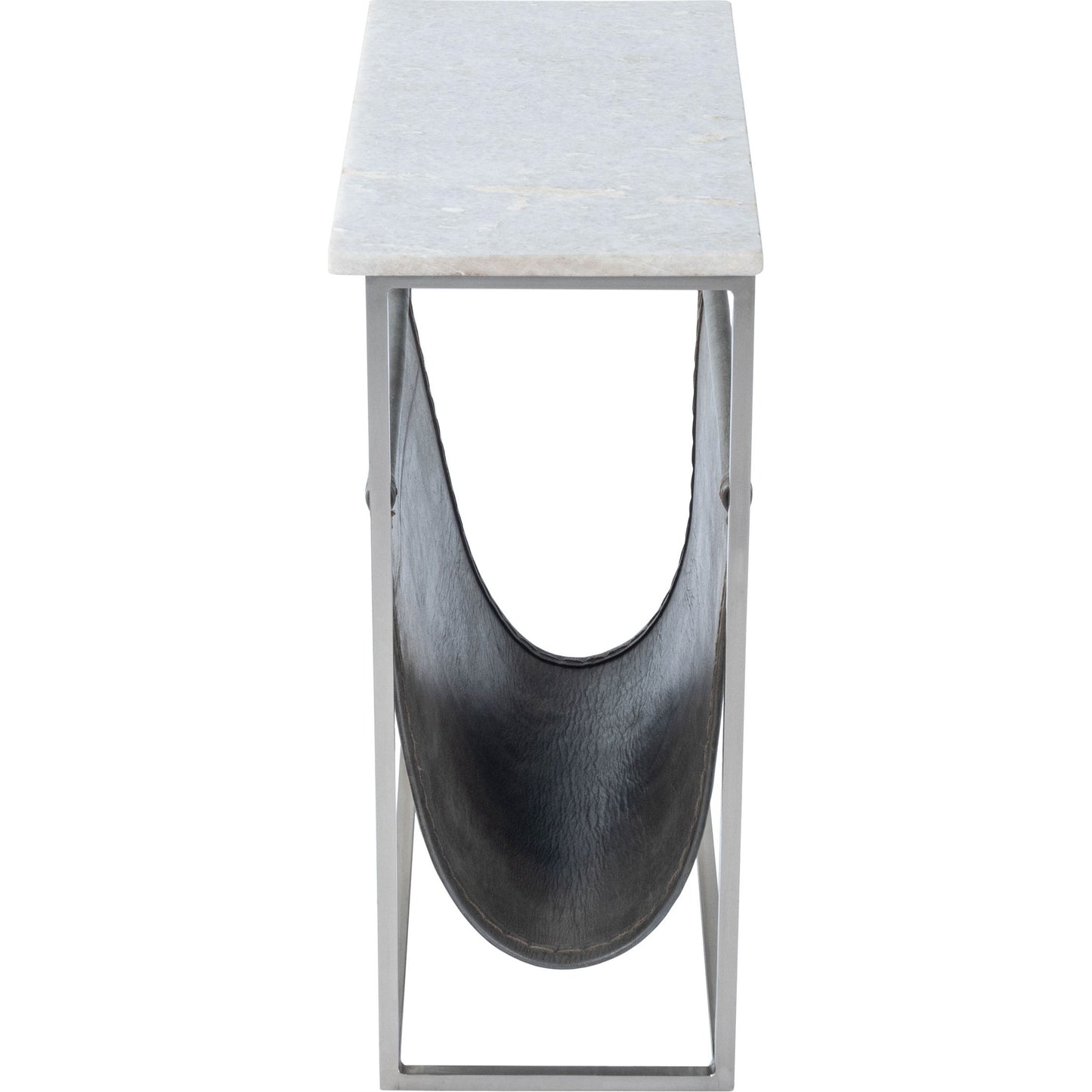 002 SR-770474 | Additional Silo | Koler Magazine Table by Butler Specialty Company in off white and marble, metal. Made from iron, aged silver finish, leather, aged gray-brown finish, marble in a modern style.