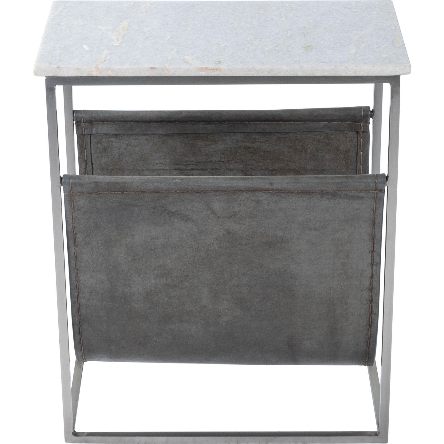 007 SR-770474 | Additional Silo | Koler Magazine Table by Butler Specialty Company in off white and marble, metal. Made from iron, aged silver finish, leather, aged gray-brown finish, marble in a modern style.