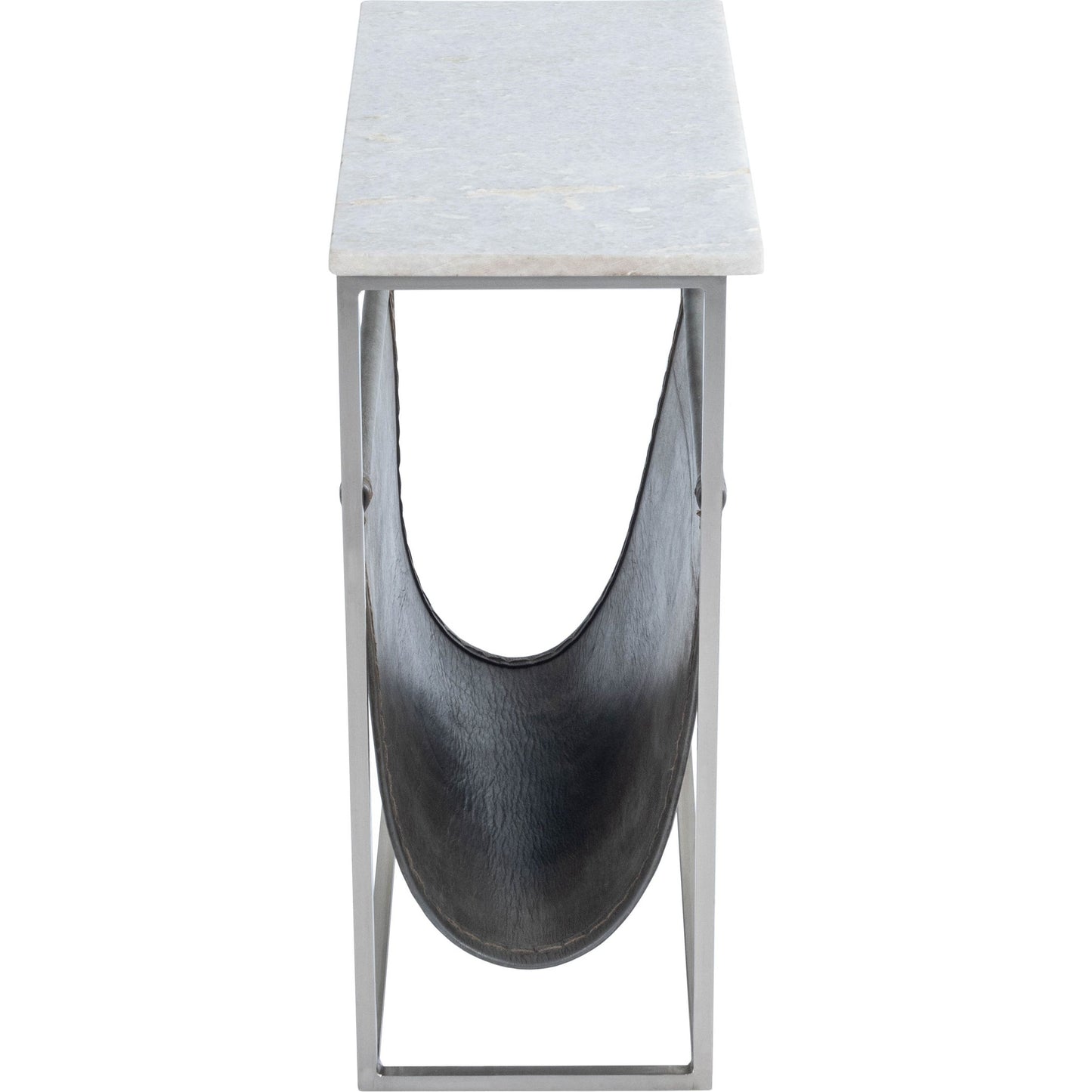 005 SR-770474 | Additional Silo | Koler Magazine Table by Butler Specialty Company in off white and marble, metal. Made from iron, aged silver finish, leather, aged gray-brown finish, marble in a modern style.