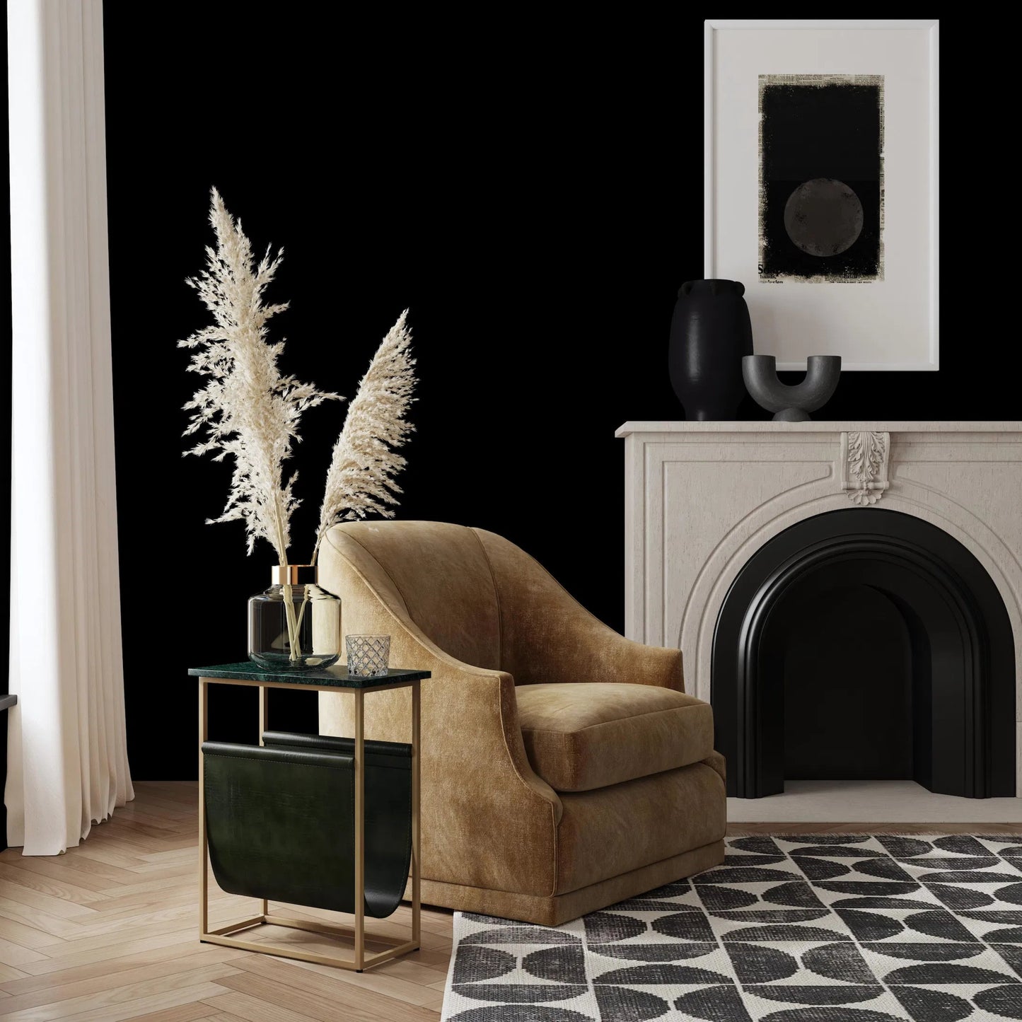 006 SI-2155843 | Lifestyle | Edie Magazine Side Table by Butler Specialty Company in green marble. Made from iron, leather, marble in a modern style.