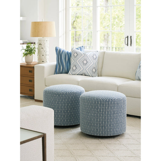 Three Arch Striped Swivel Ottoman by Barclay Butera in blue and blue. Made from unique in a modern style.