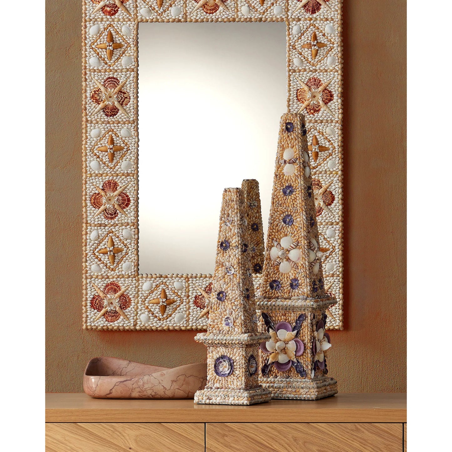 006 SI-2387003 | Lifestyle | Coquillage Tall Obelisk by Currey and Company in natural. Made from shells, wood in a eclectic & global style.