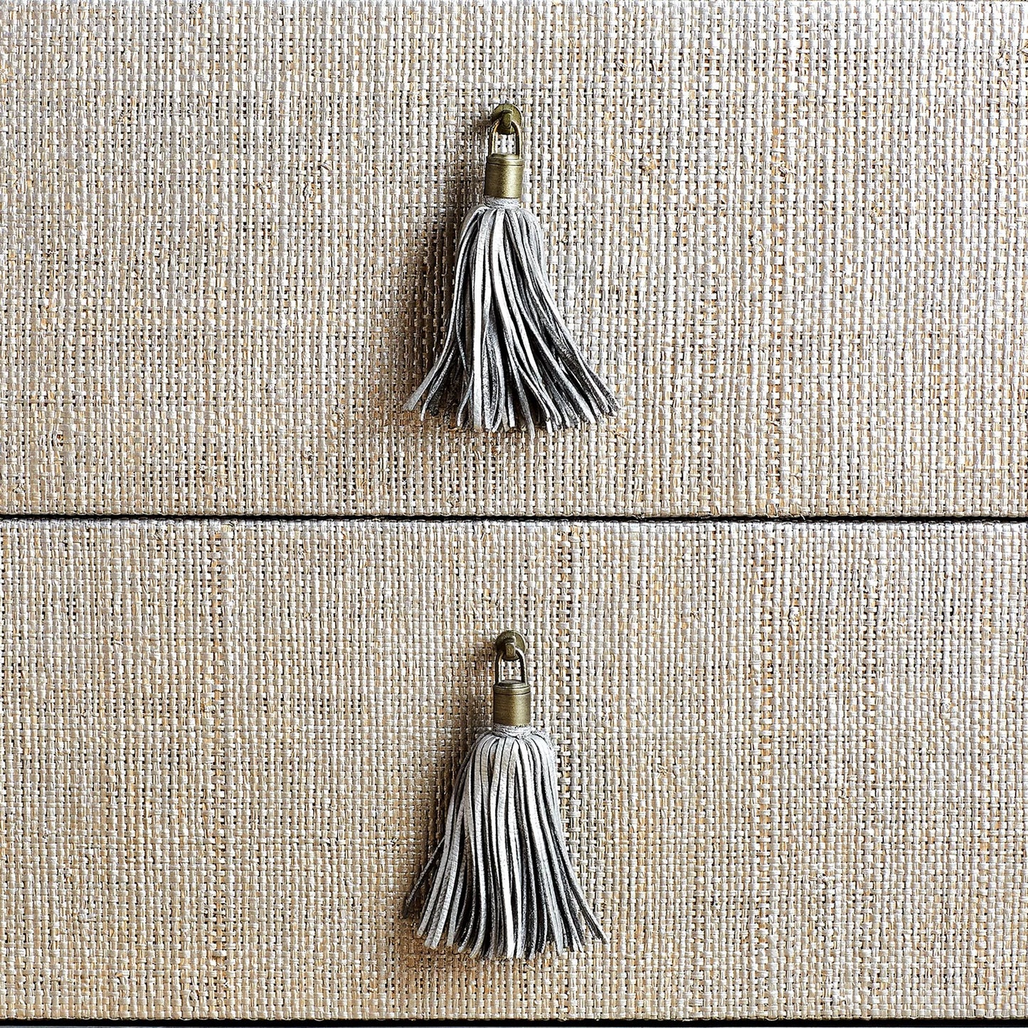 005 SR-700748 | Closeup | Argento Bedside Chest by Global Views in pewter. Made from acacia, beech, mdf, poplar, raffia, steel in a transitional style.