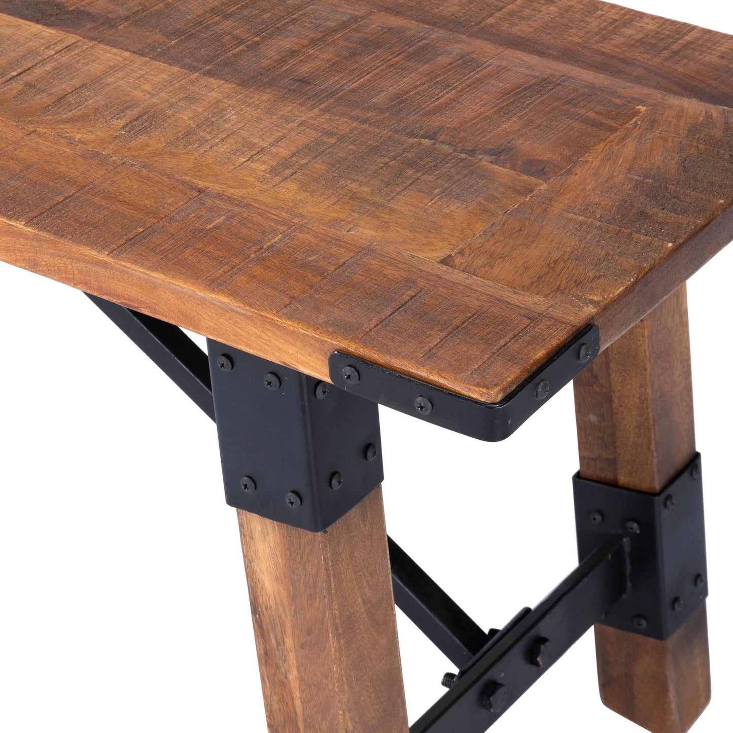 005 SR-789720 | Additional Silo | Masterson Bench by Butler Specialty Company in natural wood and industrial chic. Made from mango wood, iron: black metal finish, seat height 18-1, 2" h in a rustic style.