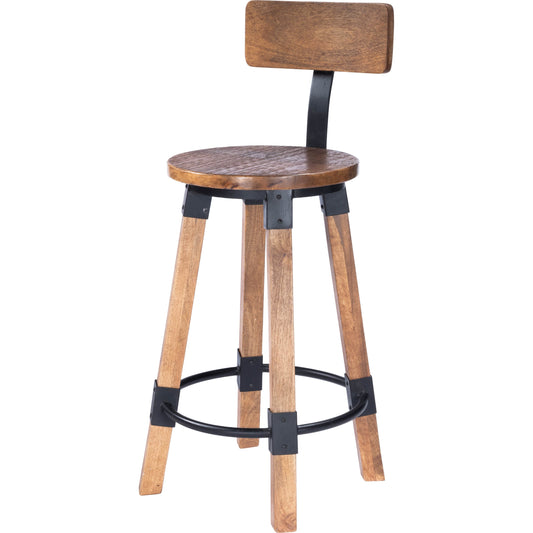 Masterson Counter Stool by Butler Specialty Company in natural wood and industrial chic. Made from mango wood, iron: black metal finish, seat height 27" h in a rustic style.