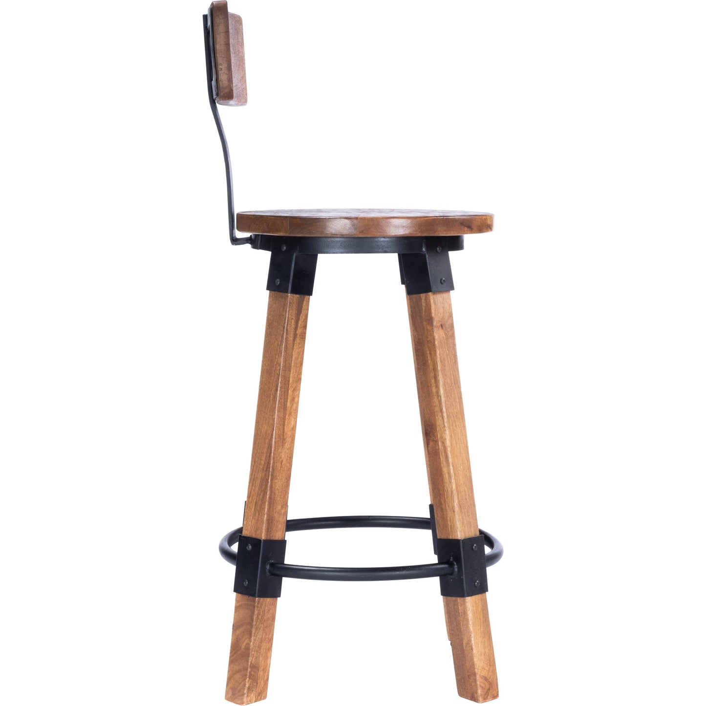 004 SR-789721 | Additional Silo | Masterson Counter Stool by Butler Specialty Company in natural wood and industrial chic. Made from mango wood, iron: black metal finish, seat height 27" h in a rustic style.