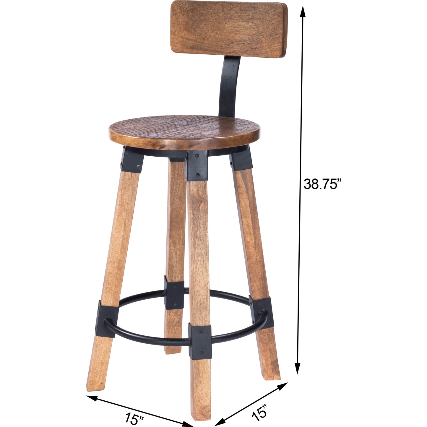 008 SR-789721 | Additional Silo | Masterson Counter Stool by Butler Specialty Company in natural wood and industrial chic. Made from mango wood, iron: black metal finish, seat height 27" h in a rustic style.