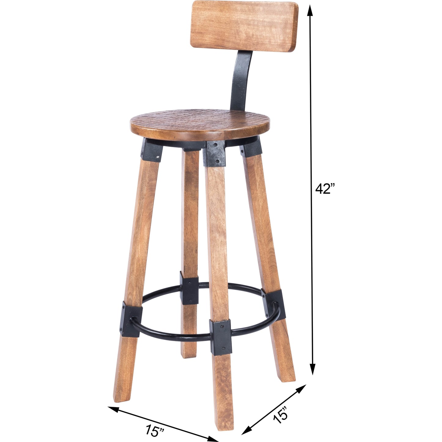 010 SR-789719 | Additional Silo | Masterson Bar Stool by Butler Specialty Company in natural wood and industrial chic. Made from mango wood, iron: black metal finish, seat height 37" h in a rustic style.