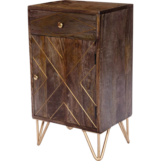 001 SR-770419 | Primary Silo | Alda Chairside Chest by Butler Specialty Company in medium brown and butler loft. Made from mango wood solids, mdf, iron, distress gold finish, brass inlay metals, brass in a modern style.