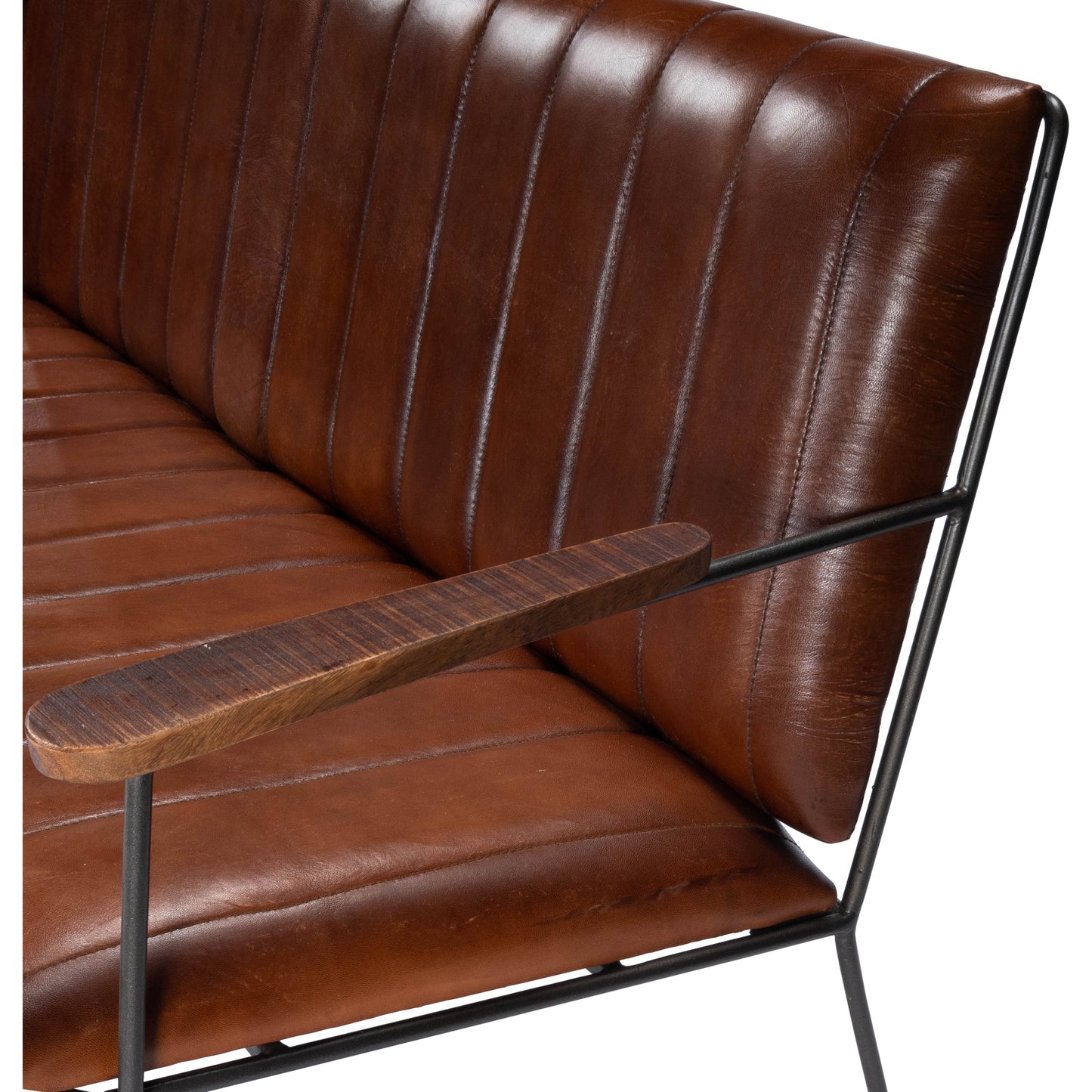 008 SR-789724 | Additional Silo | Phoenix Bench by Butler Specialty Company in medium brown and industrial chic. Made from iron, leather, mango wood solids, plywood, tris free foam cushion core, seat height 18-1, 2" h in a modern style.
