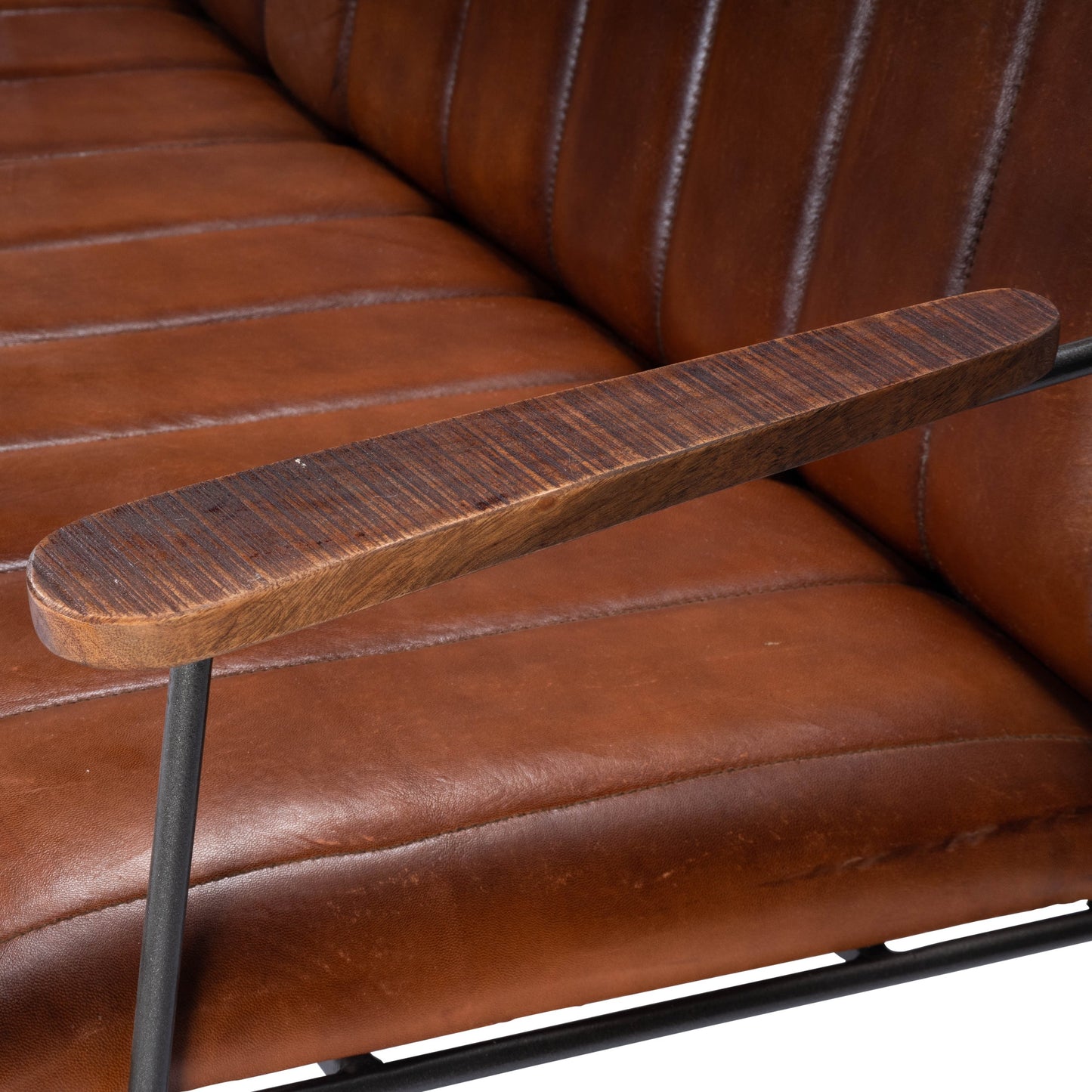 010 SR-789724 | Additional Silo | Phoenix Bench by Butler Specialty Company in medium brown and industrial chic. Made from iron, leather, mango wood solids, plywood, tris free foam cushion core, seat height 18-1, 2" h in a modern style.