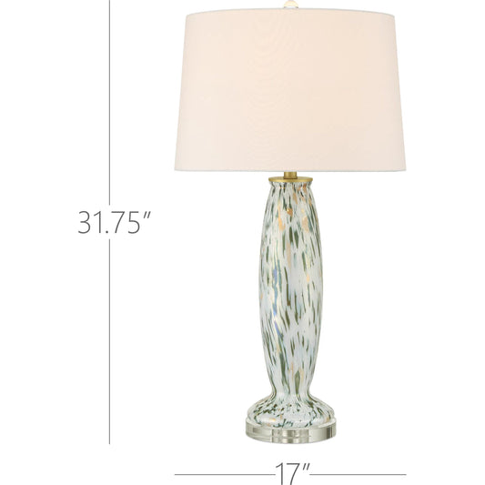 Motte Table Lamp by Currey and Company in white, green, pale pink, clear. Made from glass, optic crystal in a modern style.