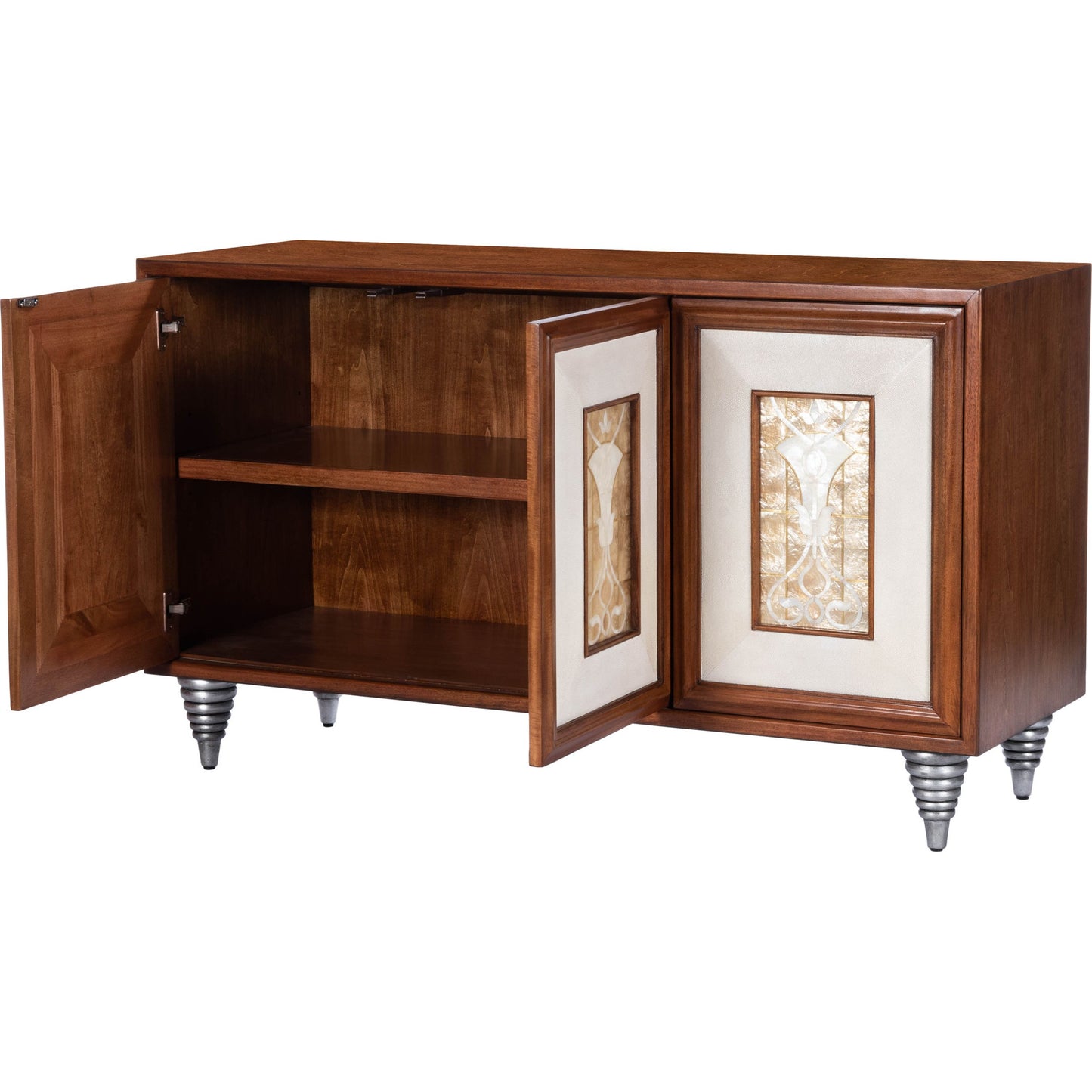 006 SR-770507 | Additional Silo | Shelly Sideboard by Butler Specialty Company in medium brown and cosmopolitan. Made from gmelina solids, maple veneer, mdf, leather, capiz shell in a modern style.