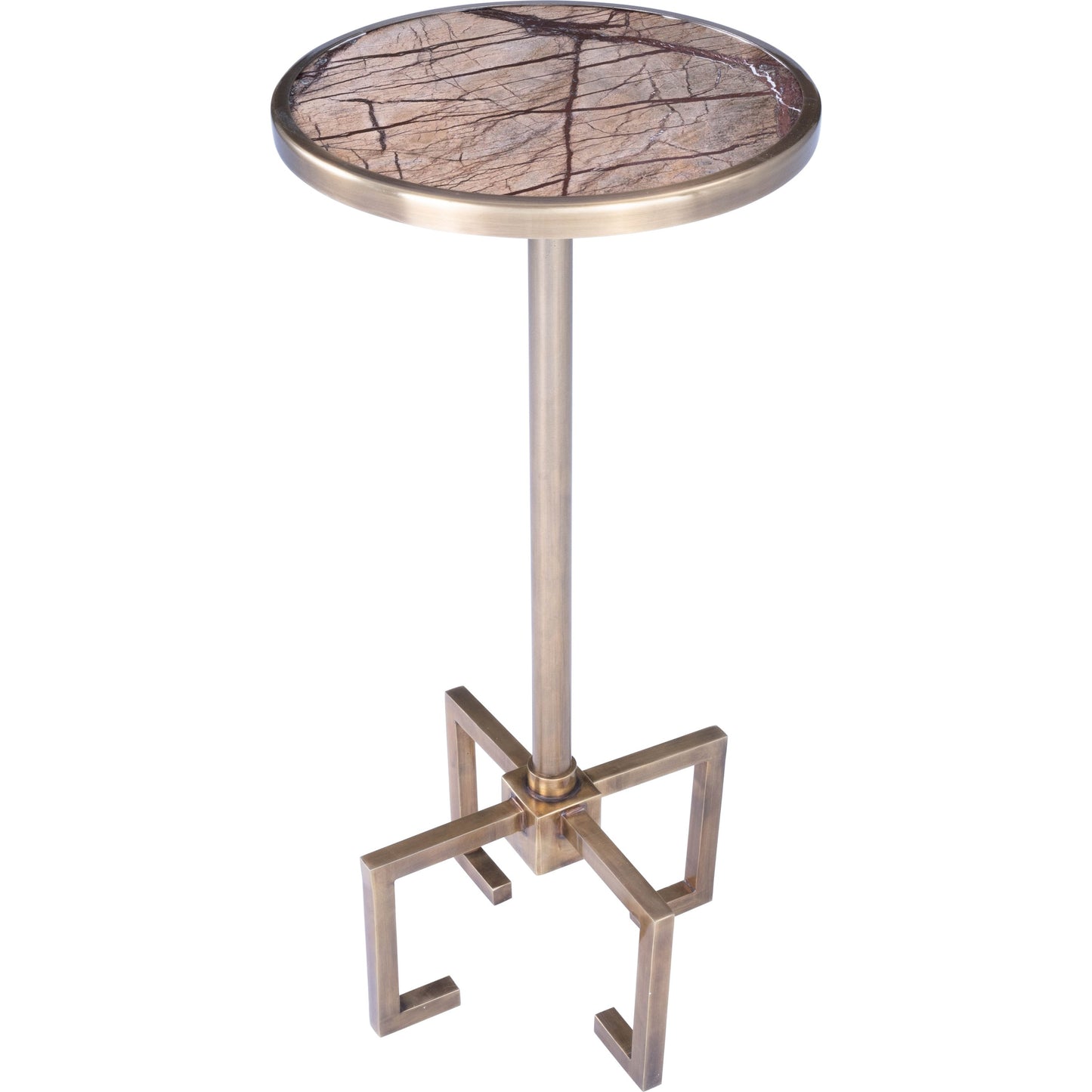 001 SR-789718 | Additional Silo | Mash End Table by Butler Specialty Company in gold and antique gold. Made from red vein marble in a modern style.