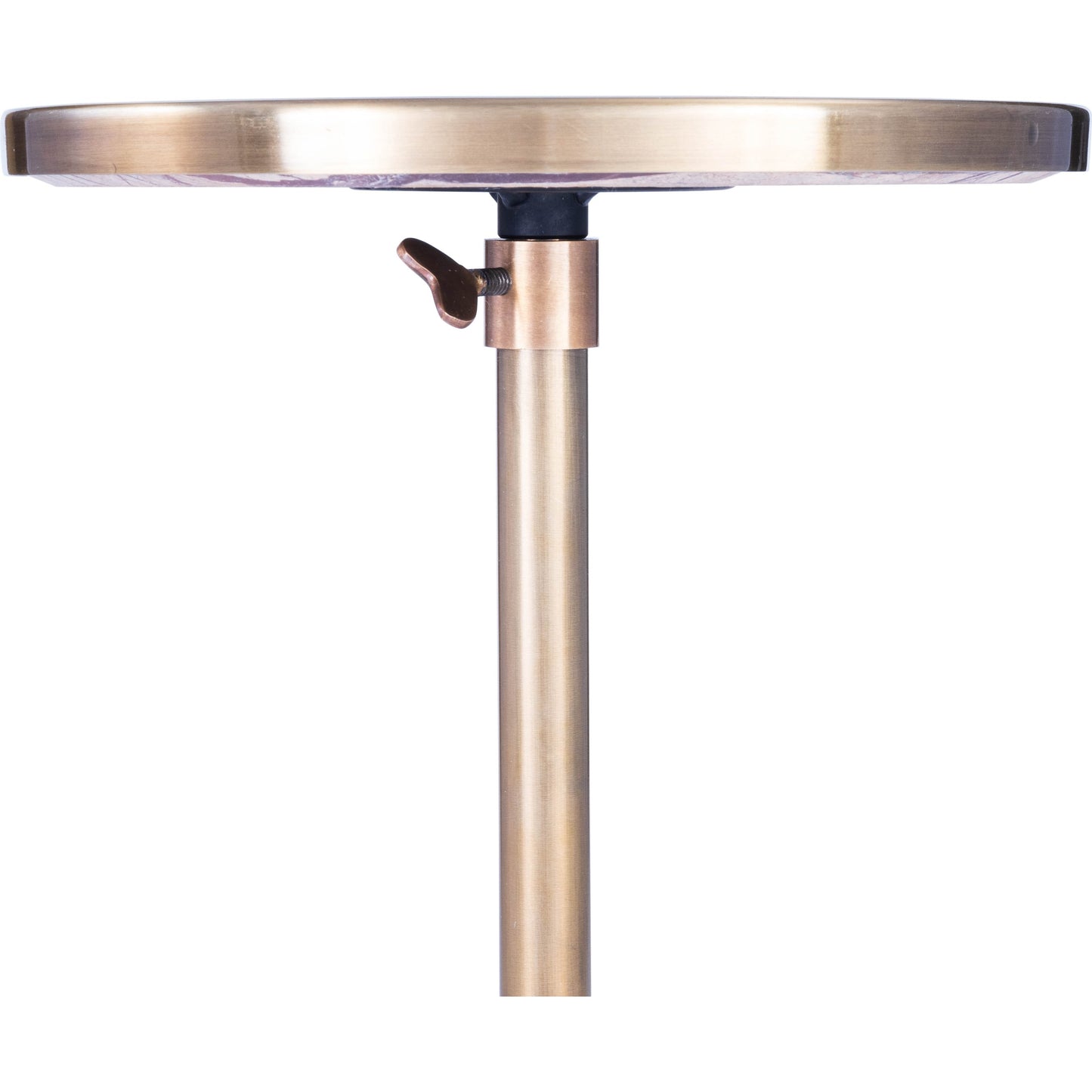 009 SR-789718 | Additional Silo | Mash End Table by Butler Specialty Company in gold and antique gold. Made from red vein marble in a modern style.