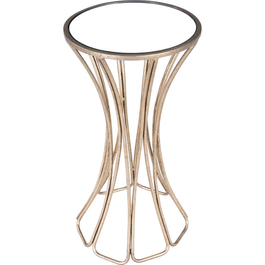 Faruh End Table by Butler Specialty Company in silver and antique gold leaf. Made from clear mirror glass, gold leafing in a transitional style.
