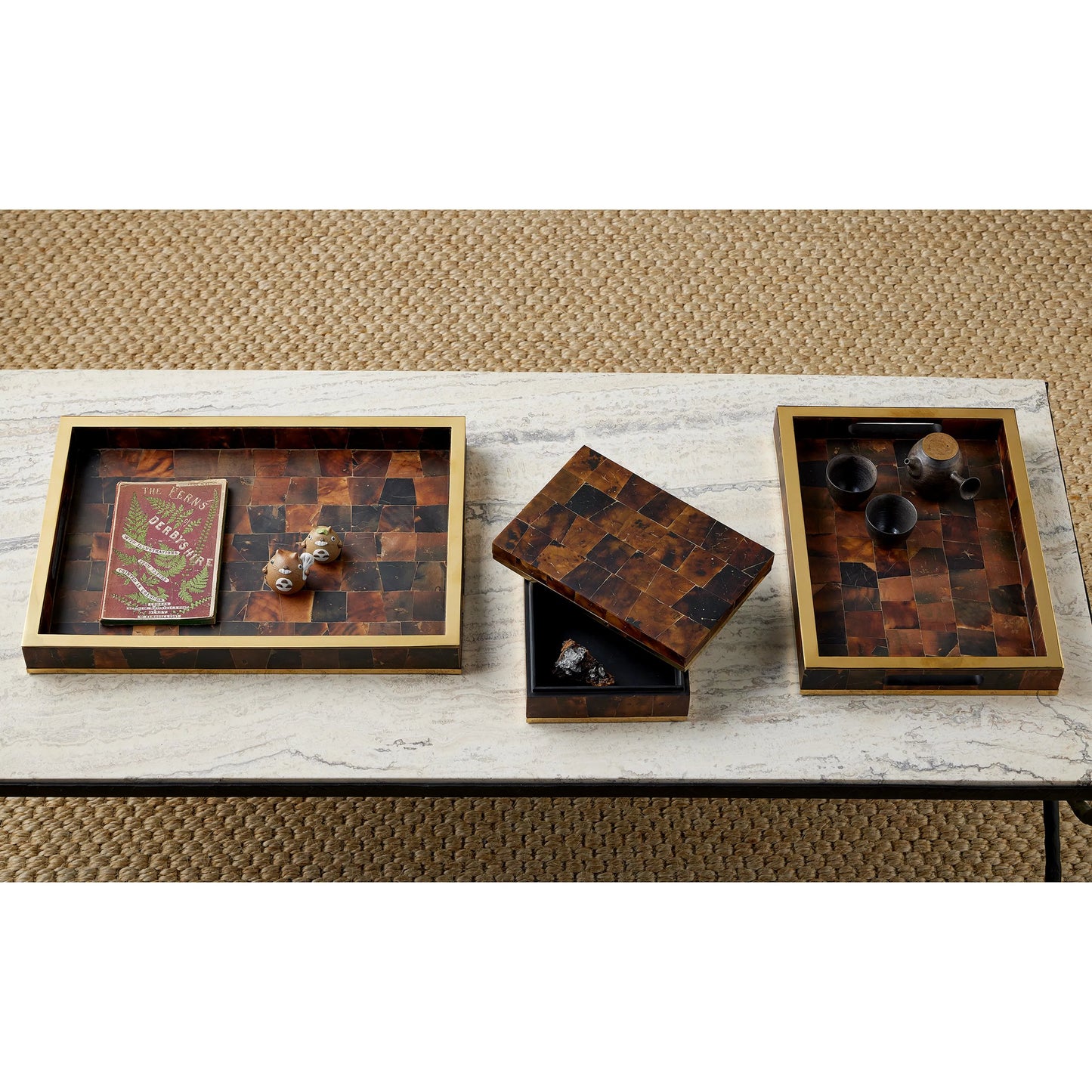 007 SI-2257237 | Lifestyle | Casey Brown Box by Currey and Company in natural, brass, black. Made from pen shell, stainless steel, engineered wood in a eclectic & global style.