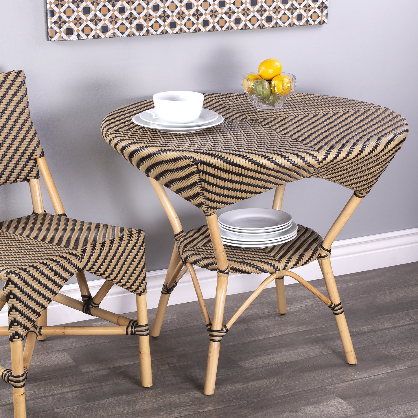 007 SR-868010 | Lifestyle | Ciel Dining Table by Butler Specialty Company in beige and beige diamond. Made from natural rattan, plastic pu in a coastal style.