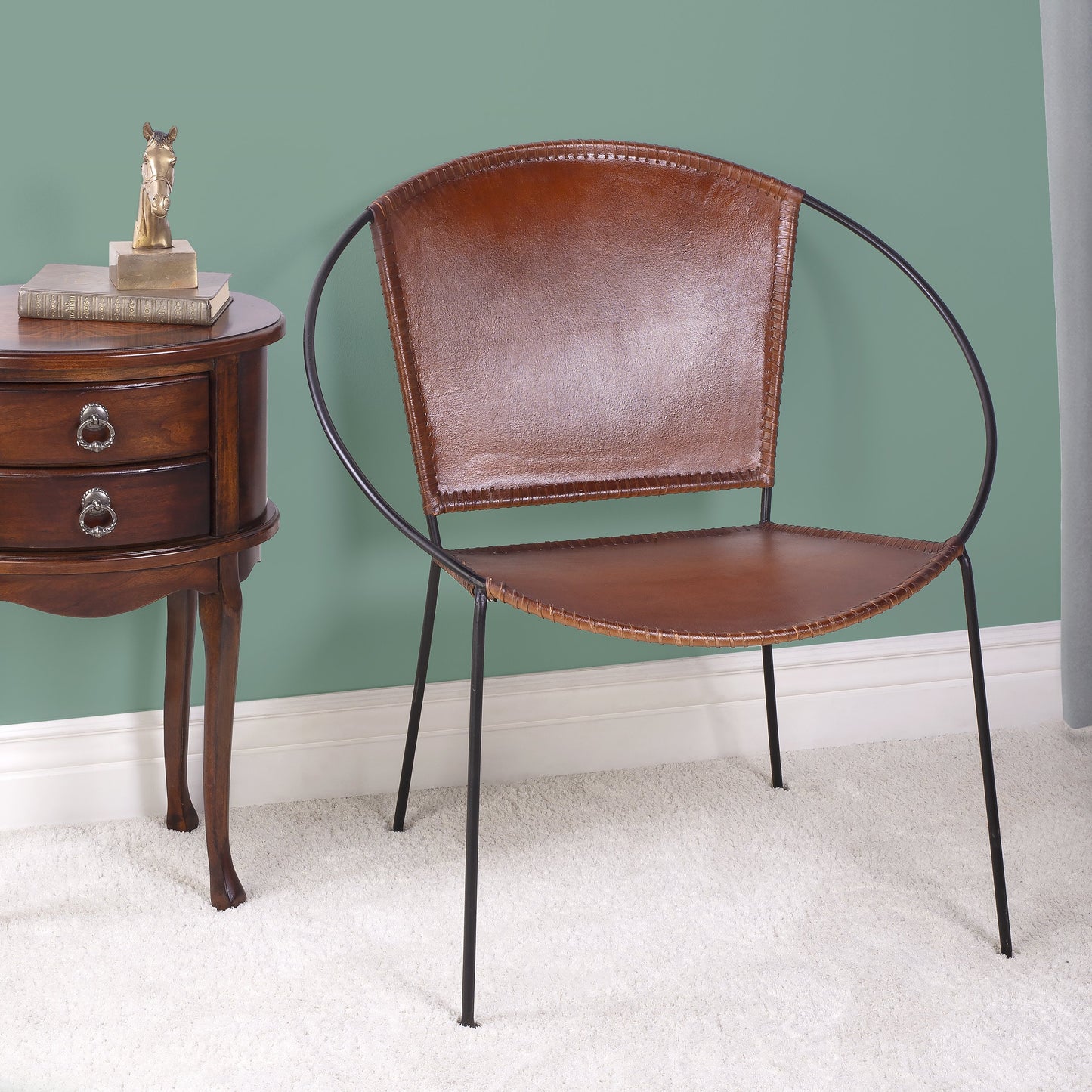 009 SR-868032 | Lifestyle | Milo Accent Chair by Butler Specialty Company in brown and brown leather. Made from leather goat, iron frame, urethane foam in a modern style.