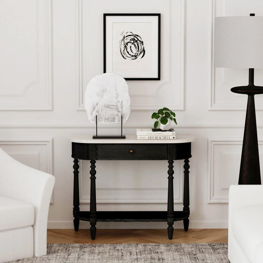 Danielle 1 Drawer Console Table by Butler Specialty Company in black and washed black. Made from marble, mahogany wood, mdf, mahogany veneer, plywood in a transitional style.