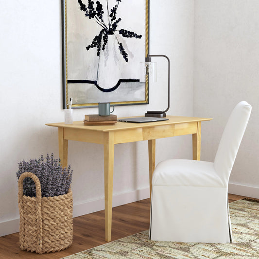 Caelynn 48" Wood Shaker Writing Desk by Butler Specialty Company in light brown. Made from gamelina wood, gamelina veneered mdf, plywood in a traditional style.