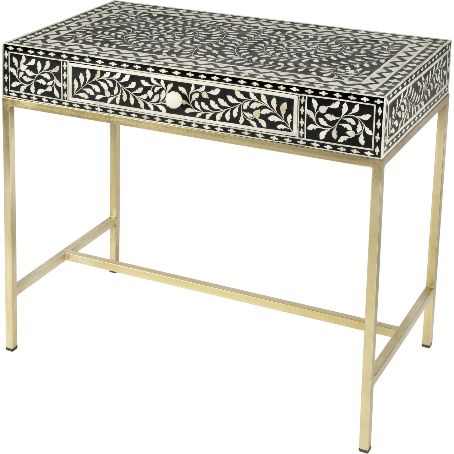 001 SR-910333 | Additional Silo | Perilla Writing Desk by Butler Specialty Company in black and white,gold and black bone. Made from bone inlay, mdf, resin, iron, mango wood in a eclectic & global style.