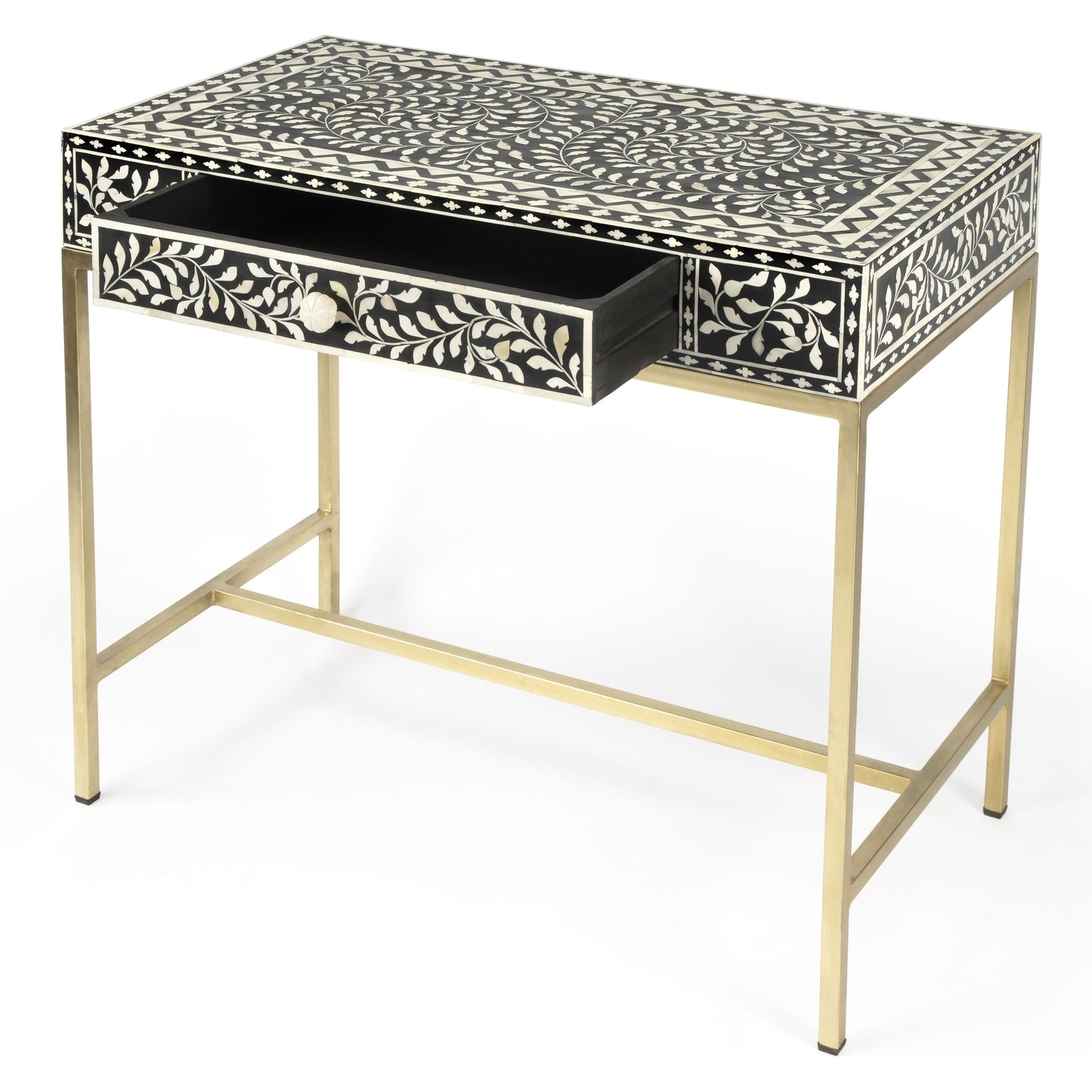 008 SR-910333 | Additional Silo | Perilla Writing Desk by Butler Specialty Company in black and white,gold and black bone. Made from bone inlay, mdf, resin, iron, mango wood in a eclectic & global style.
