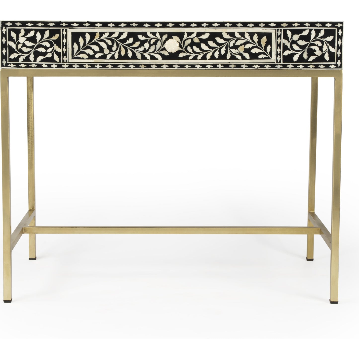 002 SR-910333 | Additional Silo | Perilla Writing Desk by Butler Specialty Company in black and white,gold and black bone. Made from bone inlay, mdf, resin, iron, mango wood in a eclectic & global style.